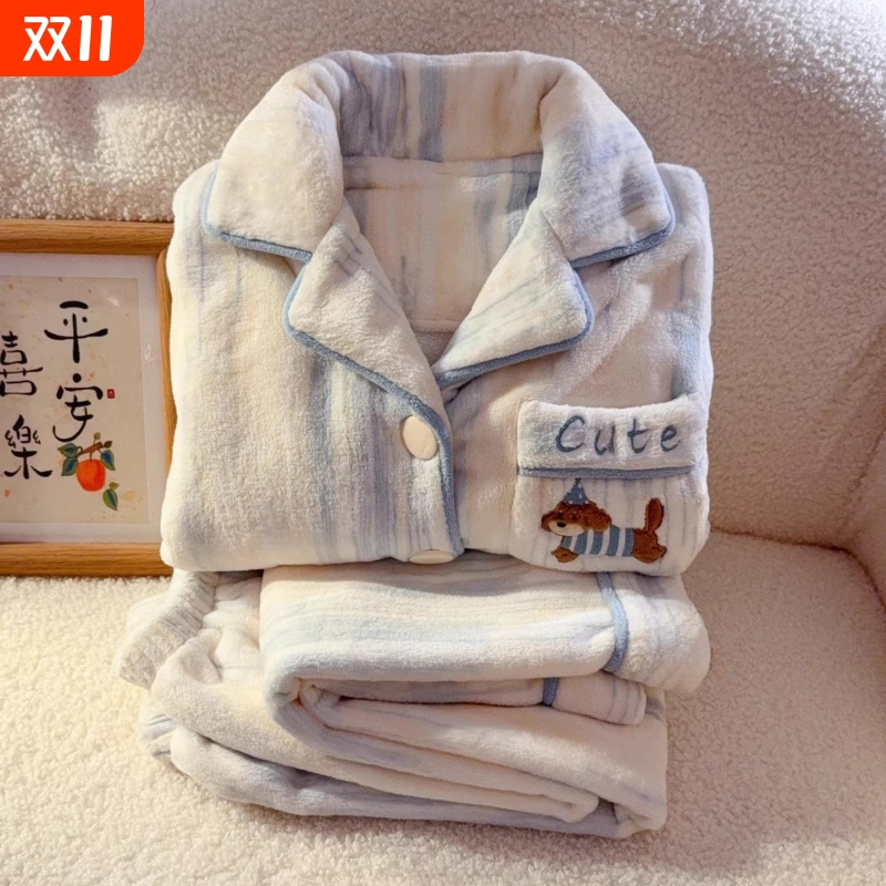 秋冬季加厚珊瑚绒女童家居服睡衣