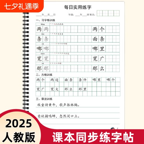 【皇橙辰】2025新款人教版统编版小学语文写字表生字同步练习笔顺练字贴习字格+方格+章法练习O款字帖一二三四五六年级上下册