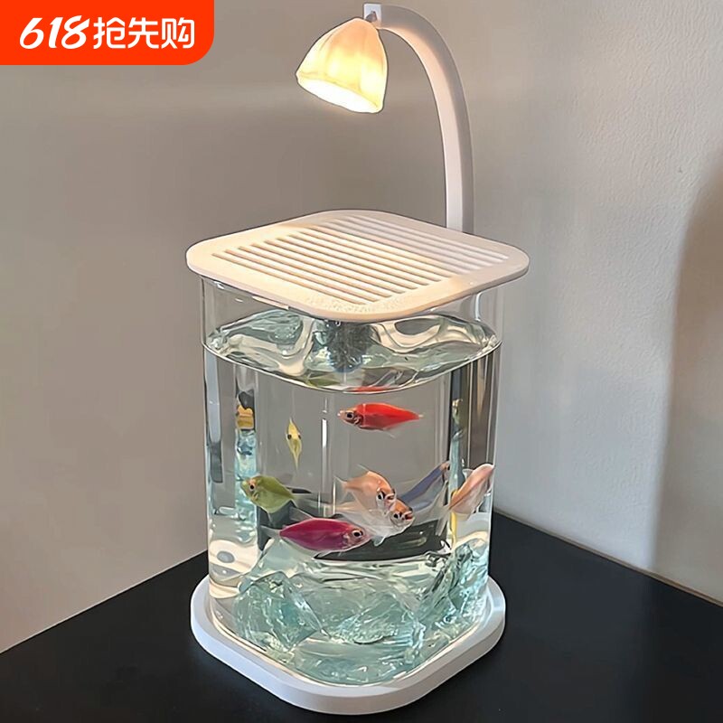 透明小鱼缸冰晶石桌面创意生态斗鱼缸珍珠碎钻景观缸装饰造景全套