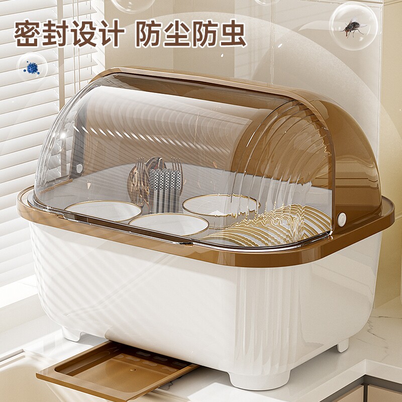 新款碗筷收纳盒多功能沥水碗架厨房家用特大小号放碗盘抽屉式碗柜