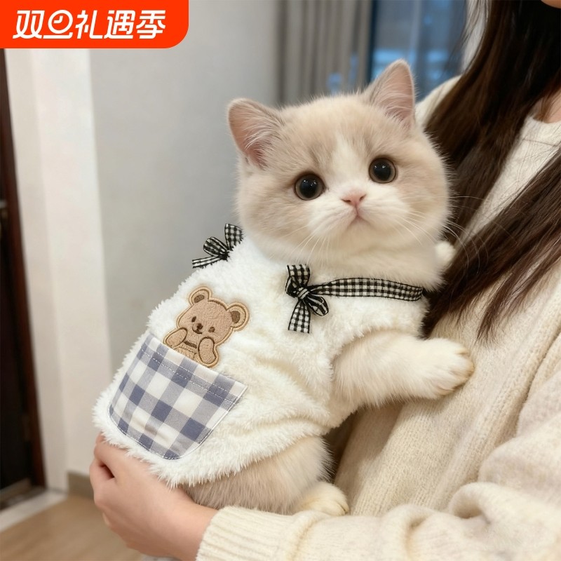 小型宠物偶银渐背心衣服加服饰保暖可爱猫咪犬绒布秋冬蓝猫加厚层