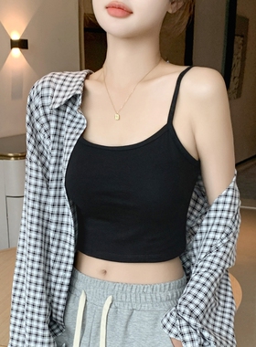 辣妹细吊带背心女2026春夏新款螺纹美背外穿打底短款上衣黑色白色
