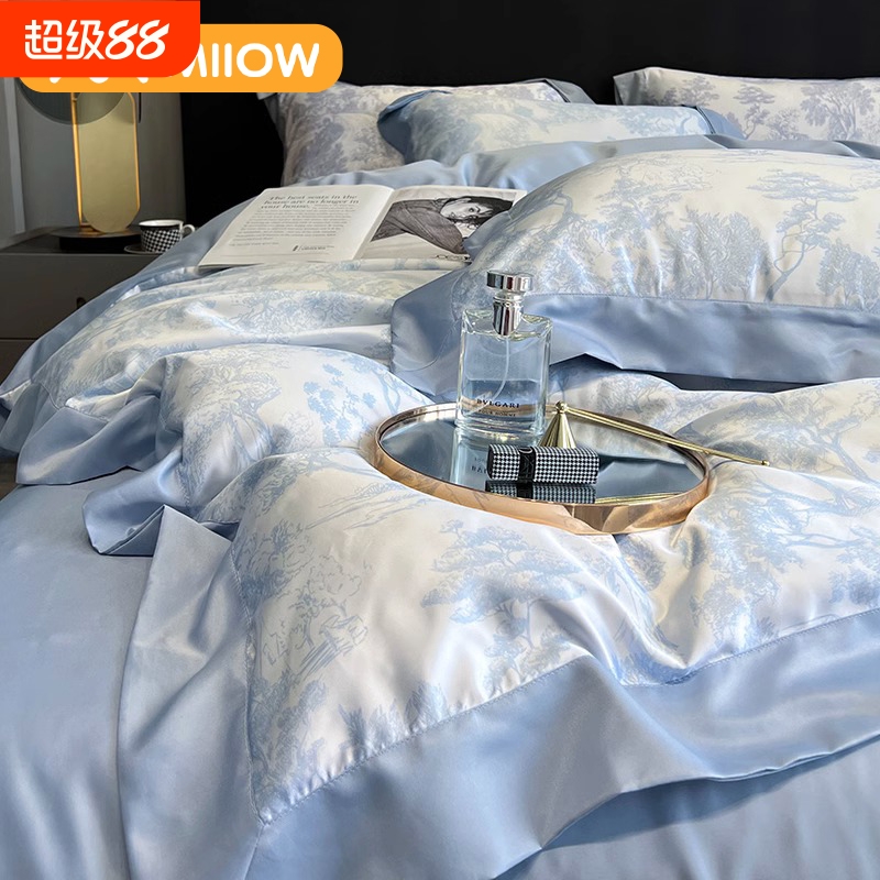 夏季冰丝床上四件套夏款轻奢夏天水洗被套床单宿舍三件套床上用品
