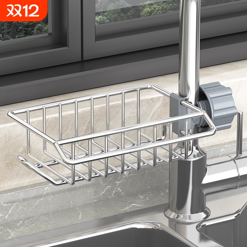 不锈钢厨房水龙头置物架洗碗水槽架沥水篮海绵刷百洁布抹布收纳架