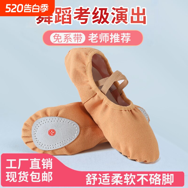 成人儿童免系带舞蹈鞋儿童舞蹈鞋女软底成人练功考级猫爪鞋软底