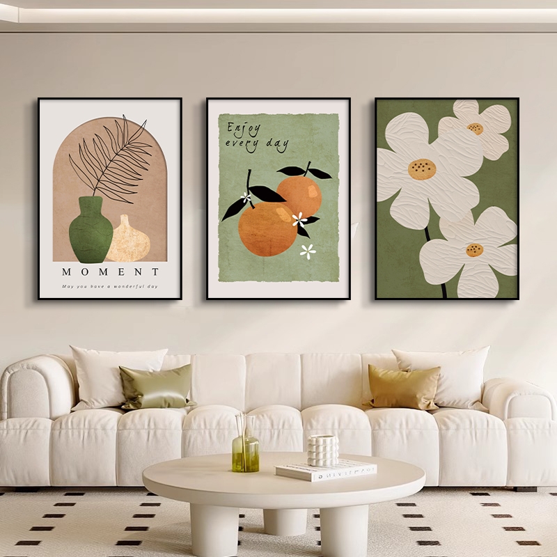 客厅装饰画沙发背景墙挂画2025新款三联画高级感大气壁画免打孔