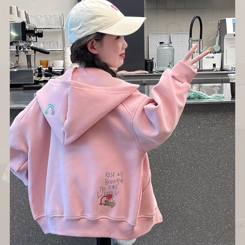 女童外套春秋款连帽卫衣