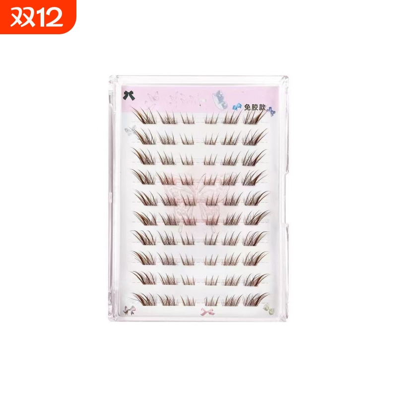 棕色免胶苏妲己短款单簇分段式狐系斜飞浓密自然仿真狐狸眼假睫毛