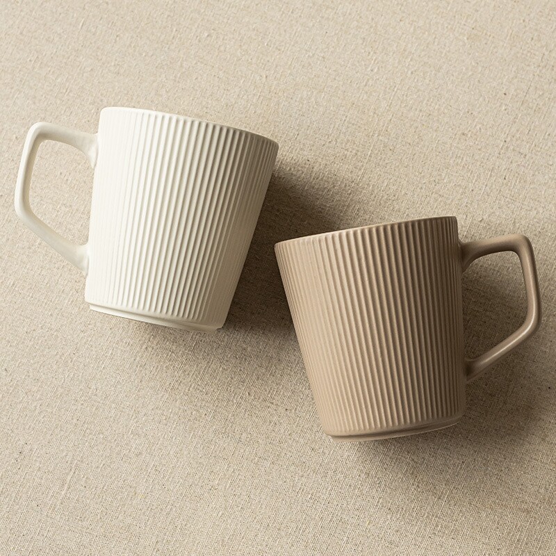 简约风竖纹陶瓷水杯高颜值家用大容量马克杯情侣对杯