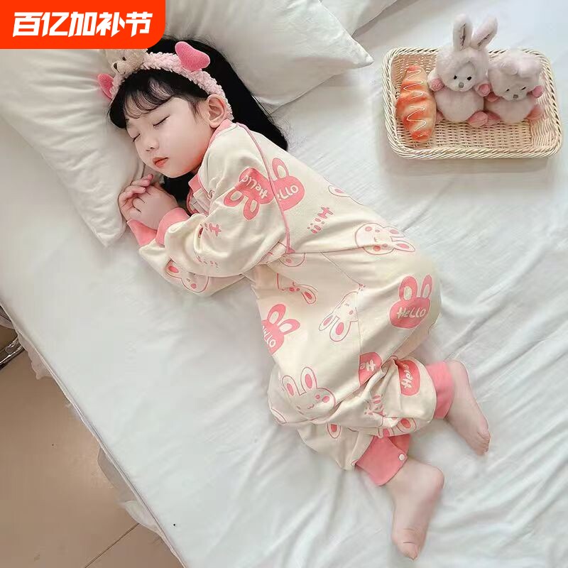 男女童连体睡衣秋冬季长袖宝宝防踢防着睡袋小女孩可爱卡通家居服