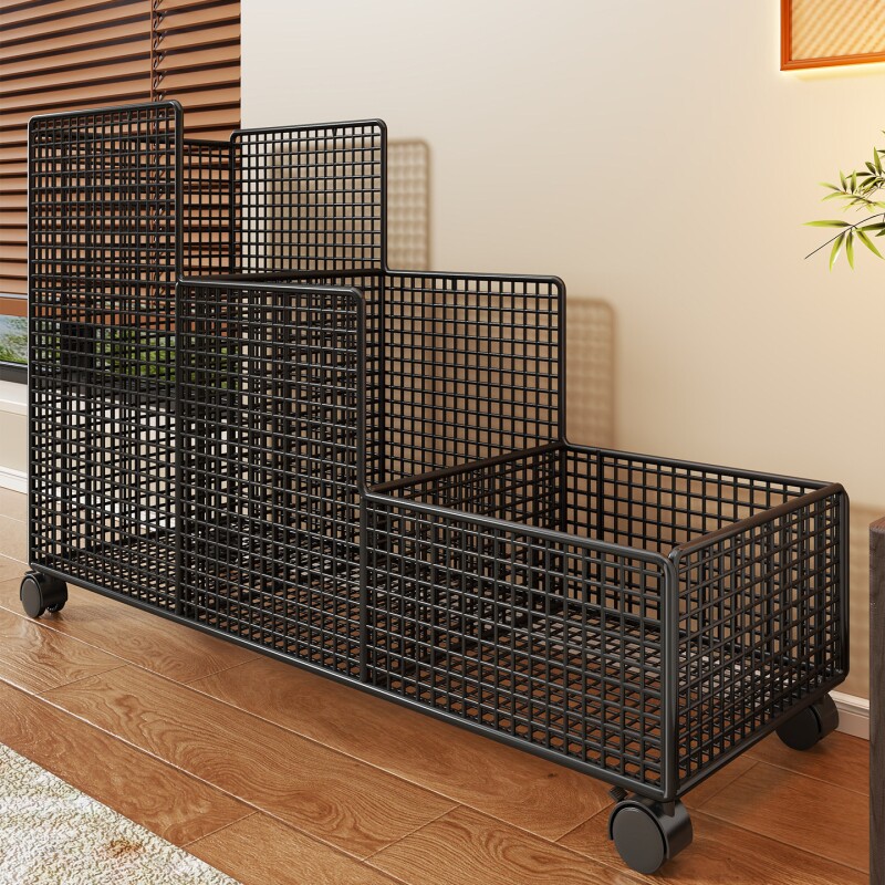 健身器材收纳神器家用夹缝瑜伽垫收纳筐落地放置架带轮大容量铁艺