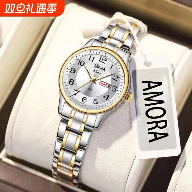 正品瑞士全自动非机械表手表女士学生时尚潮双日历防水表夜光石英