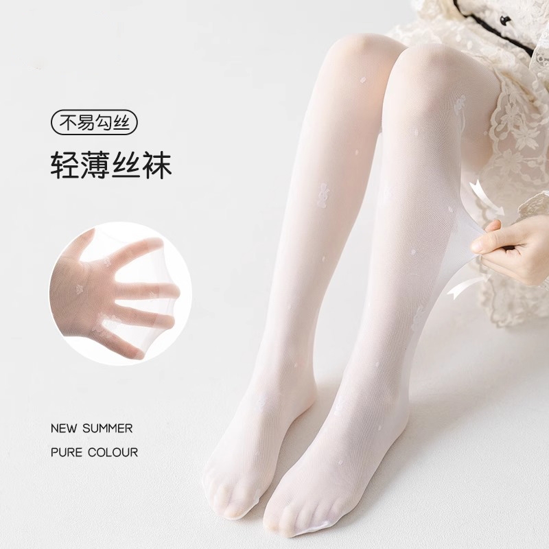 丝袜儿童夏季薄款防蚊防勾丝打底裤袜白色超薄舞蹈袜女童连裤袜