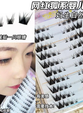 狐系婴儿直睫毛书新手自然款单簇仿真漫画眼假睫毛一簇胶水嫁接