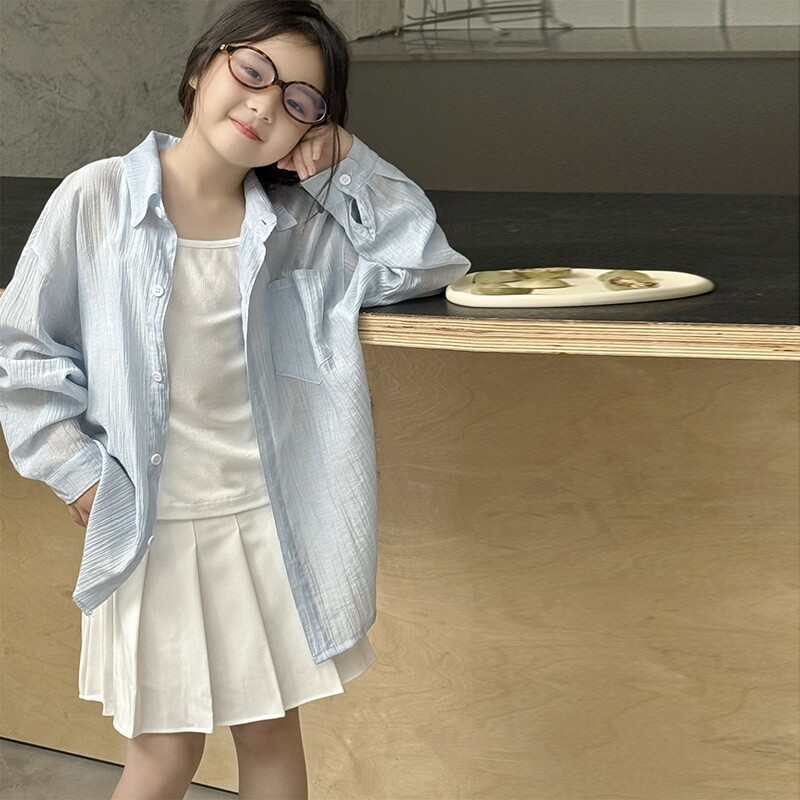 女童外套薄款儿童防晒衬衫2026夏季新款女孩大童轻薄透气夏装上衣图片