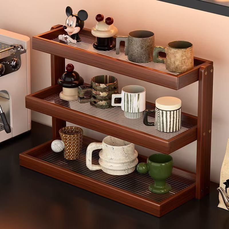 桌面杯架亚克力中古置物架多层餐桌台面杯架子咖啡店转角收纳展示