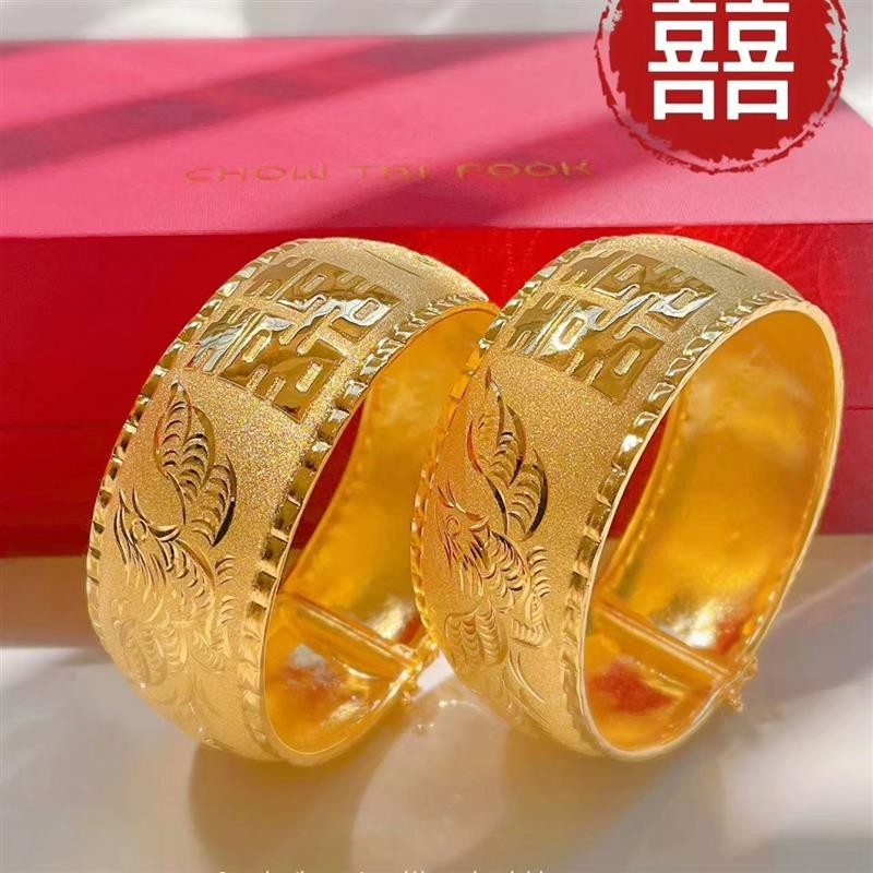 新款龙凤手镯新娘彷金首饰三金套装假黄金沙金镯子久不掉色镀金