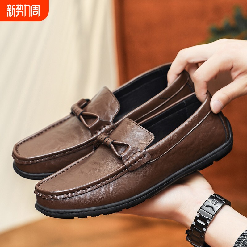 豆豆鞋男款春季2026新款潮流百搭真皮休闲皮鞋软底软面透气乐福鞋