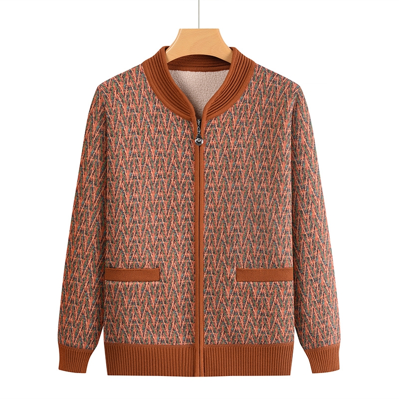 中老年人冬装毛衣外套女妈妈加绒加厚开衫衣服60岁保暖上衣中式