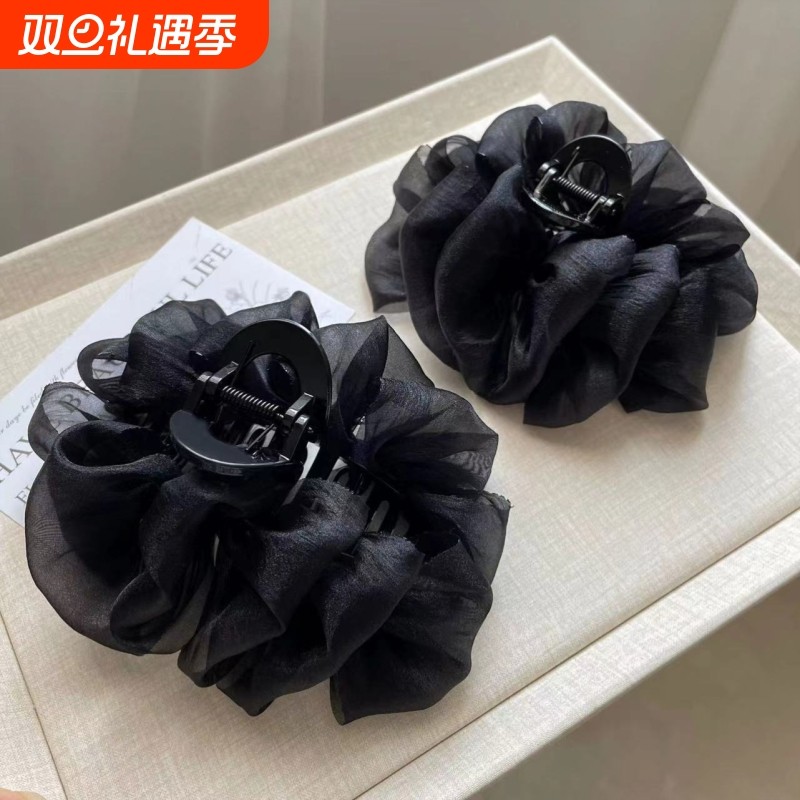 2025新款头饰绢纱云朵泡泡抓夹气质盘发鲨鱼夹简约时尚发夹女发饰