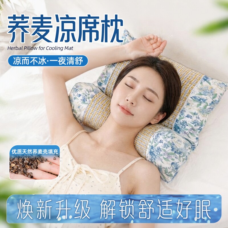荞麦凉席枕头热敷护颈椎助睡眠家用成人枕芯一对装学生牵引枕草本