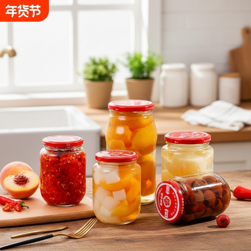 食品级耐高温可蒸煮带盖无铅玻璃瓶空瓶水果酱蜂蜜辣椒罐头密封,厨房/烹饪用具,密封罐,淘宝优惠券,粉丝福利购,淘宝优惠卷
