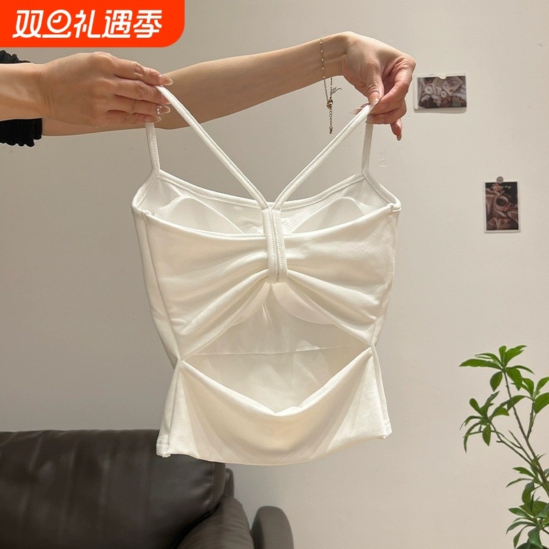 白色夏季镂空带胸垫小吊带背心女2025美背新款海边氛围感穿搭上衣