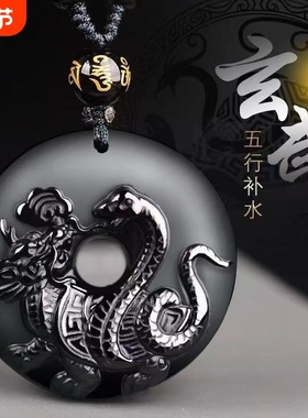 五行缺水补水北方水神玄武黑曜石属水吊坠项链水泽节卦黑色蛇龟