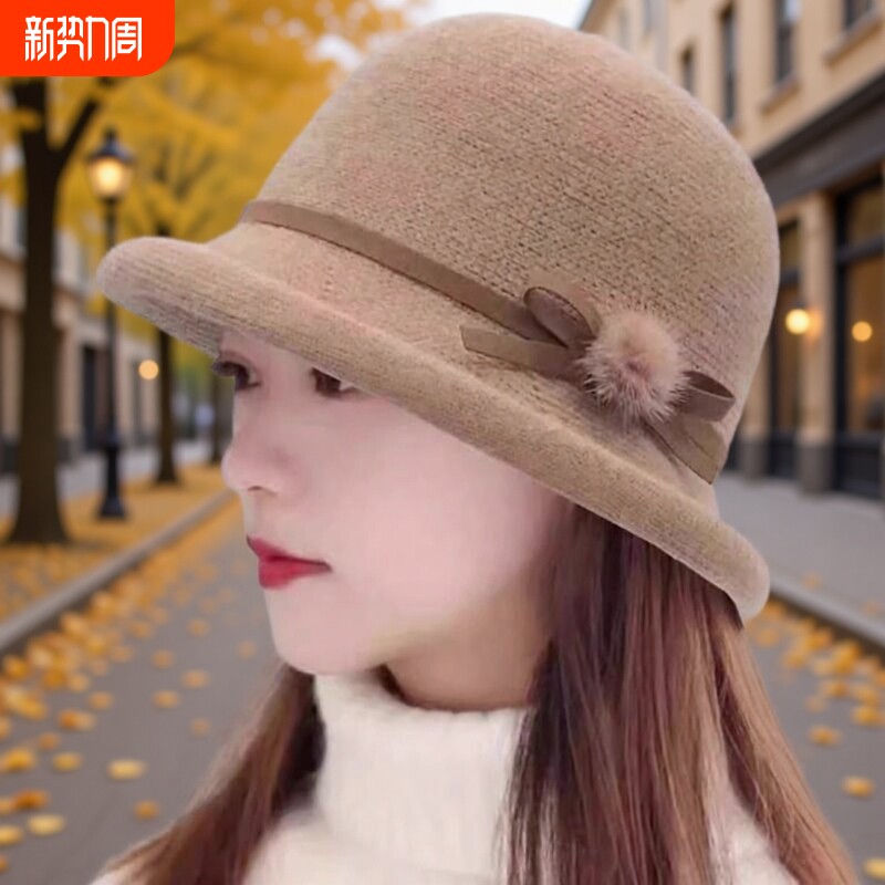 帽子女士渔夫帽子女洋气卷边礼帽秋冬保暖英伦复古优雅百搭盆帽潮