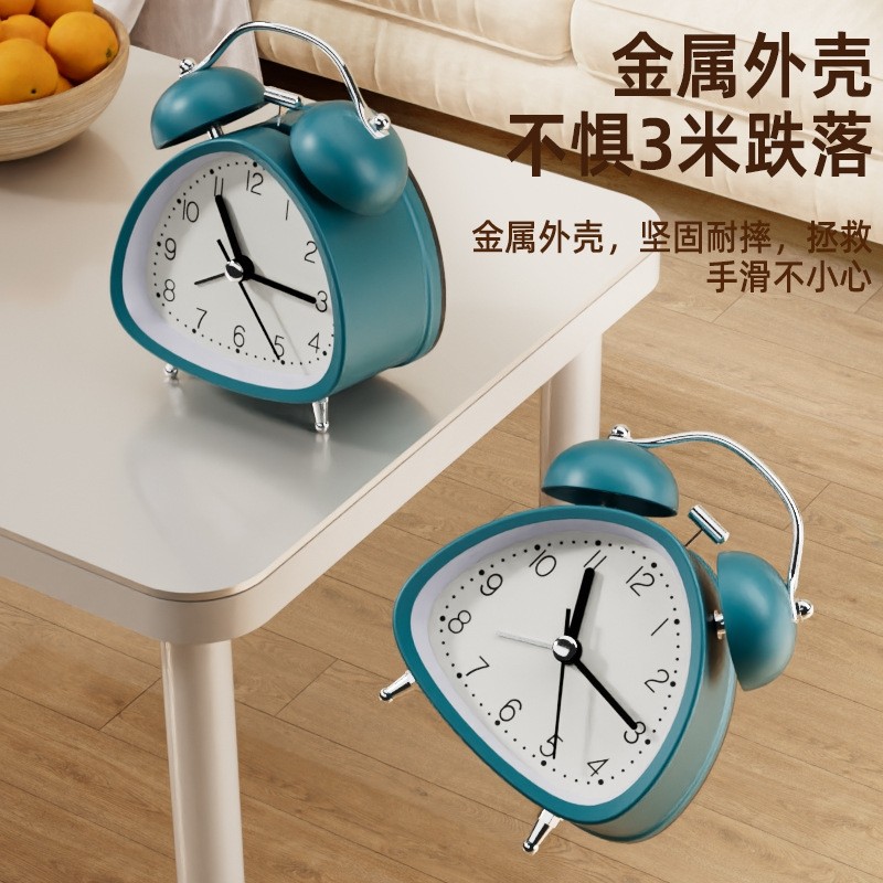 金属轻奢闹钟学生用静音床头钟卧室书桌台钟大铃声懒人闹铃带灯光