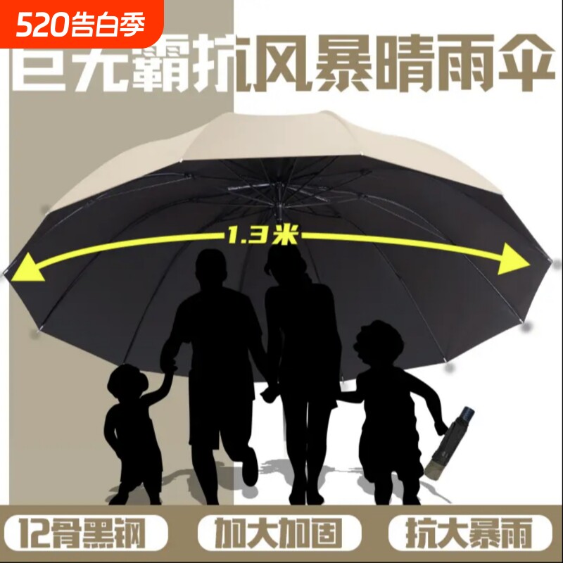 12骨抗暴风雨专用特大雨伞手动折叠加固伞架大号晴雨两用伞太阳伞