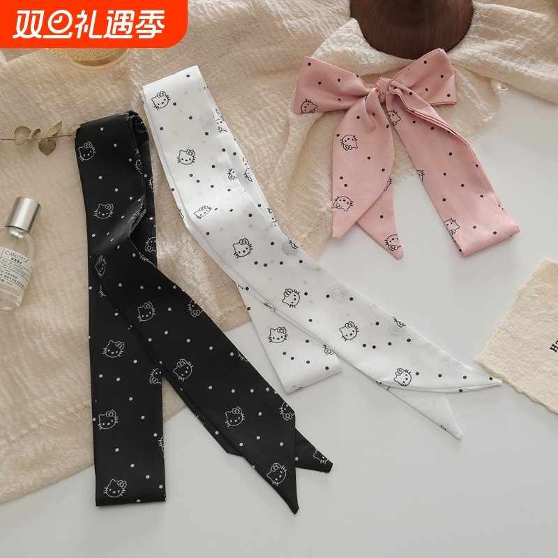 女士细窄长条点点发带可爱卡通猫咪头带裤子装饰腰带丝巾包包配饰