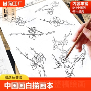 中国画白描画本入门线稿描摹本国画工笔画国风古风花卉人物套装底稿描红初学临摹水墨画册基础毛笔绘画练习练字本/练字板