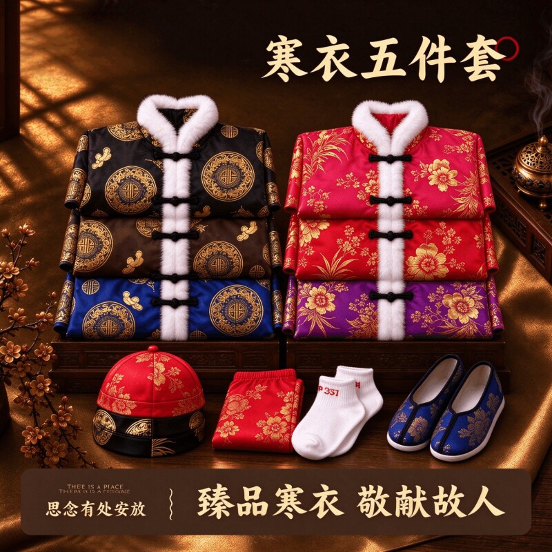 十月一给故人送寒衣全套加厚寒衣节男士女士五件套装节庆布艺用品