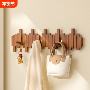 实木钢琴键挂衣架壁挂卧室玄关入户免打孔衣帽架榉木白色客厅衣物