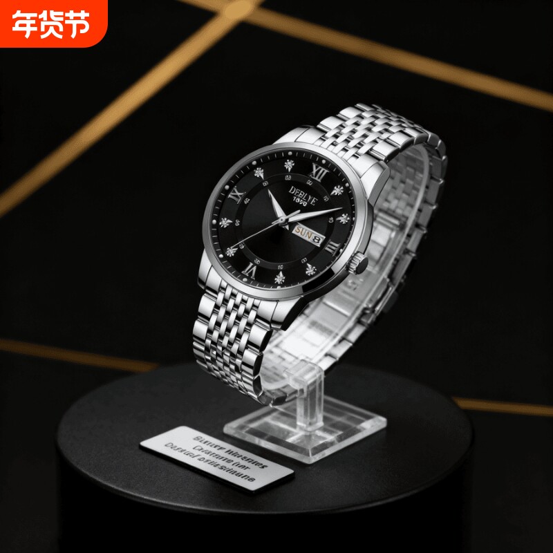 手表男款机械风全自动防水高级感全自动男表数字双日历防水腕表男