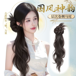假发辫子女仿真发簪新中式长发侧边抓夹发饰古风汉服旗袍侧马尾辫