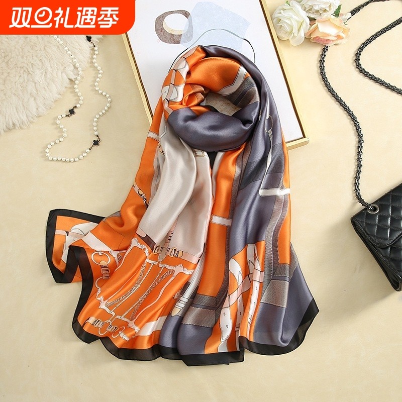 2024春夏新款新丝缎围巾女沙滩防晒丝巾气质百搭披肩围脖工厂直销