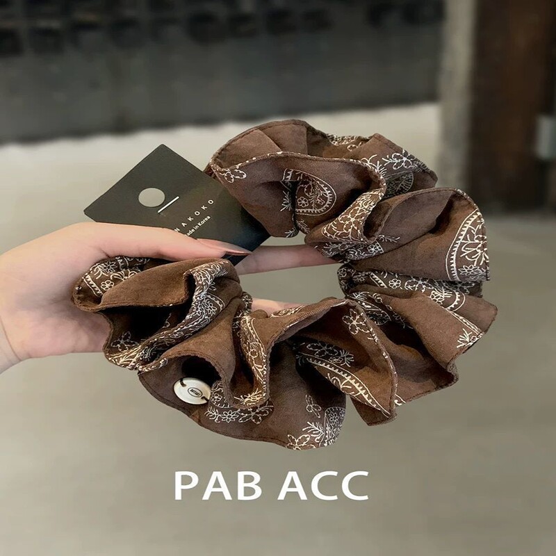 韩国复古高级感腰果花双层布艺褶皱发圈丸子头显发量少低马尾头绳