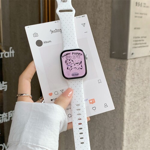 反扣波点硅胶苹果手表表带适用Applewatchs12腕带新款9/7/se2女款
