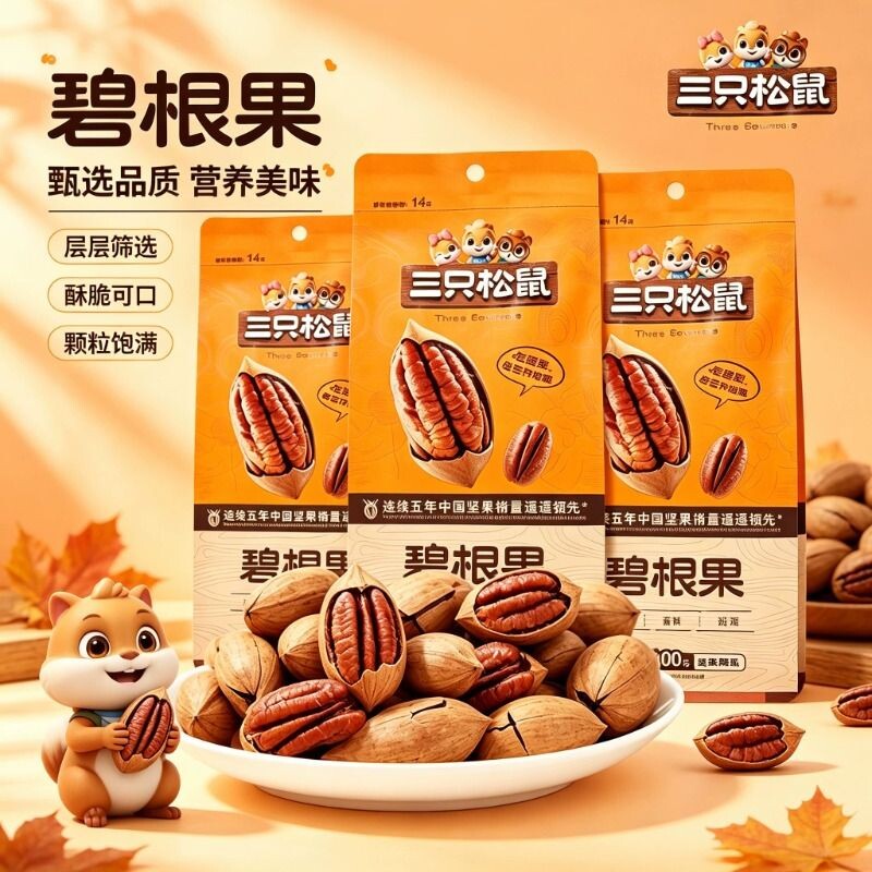 三只松鼠碧根果100g健康袋装坚果奶油长寿果零食休闲坚果小吃食品
