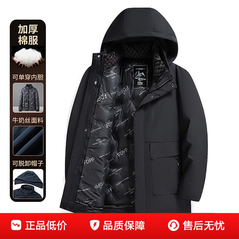 中老年爸爸新款保暖加绒连帽棉服