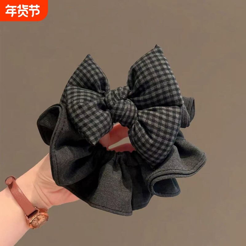 黑灰格纹蝴蝶结发圈韩系高端发饰头绳2025新款质感布艺肠圈发绳女