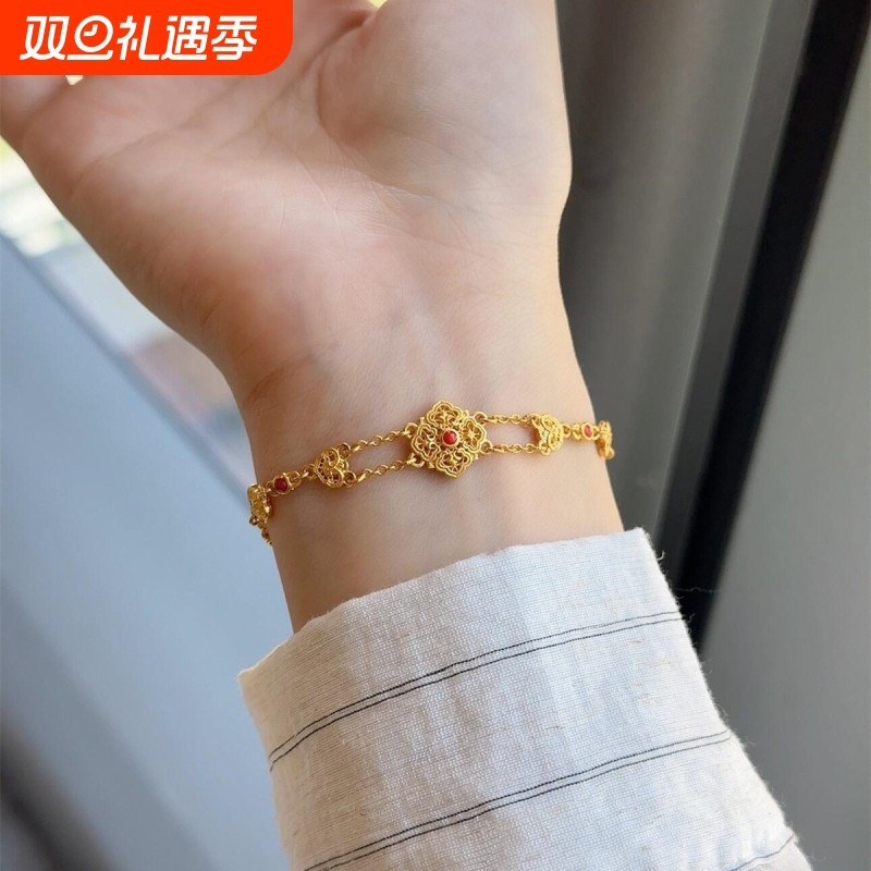 珐琅镂空花丝锦绣团花手链复古宫廷风时尚气质高级感轻奢百搭手饰