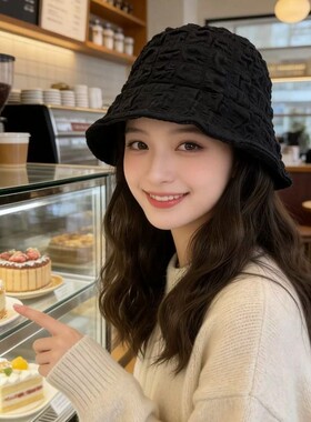 渔夫帽子假发一体女卷发时尚仿真显脸小光头可戴增发量户外神器