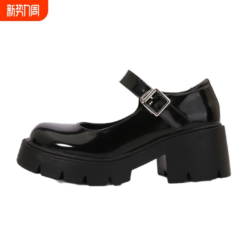 鸿兴官网夏季粗跟小皮鞋女日系jk制服配黑丝厚底玛丽珍鞋高跟单鞋