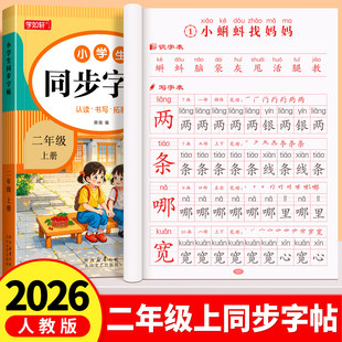 二年级上册练字帖语文同步字帖语文写字课课练2下部编人教版课本配套小学生专用字帖拼音生字词描红字帖同步练习字帖练字每日一练