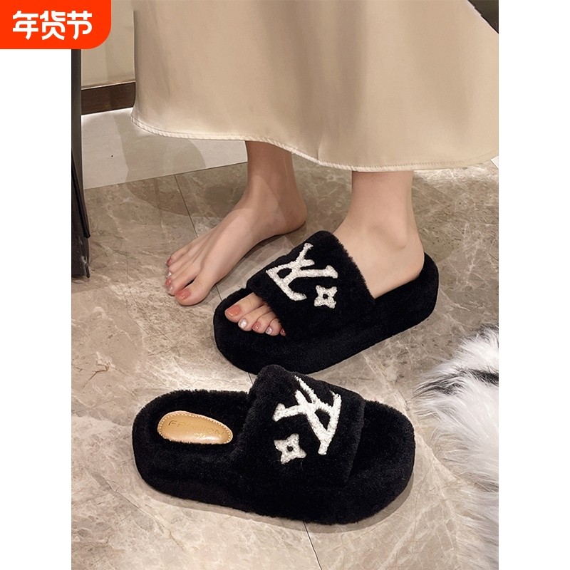 小香风毛毛拖鞋女秋冬外穿加绒厚底2025新款高级感棉拖鞋毛绒黑色,女鞋,毛毛鞋,淘宝优惠券,粉丝福利购,淘宝优惠卷