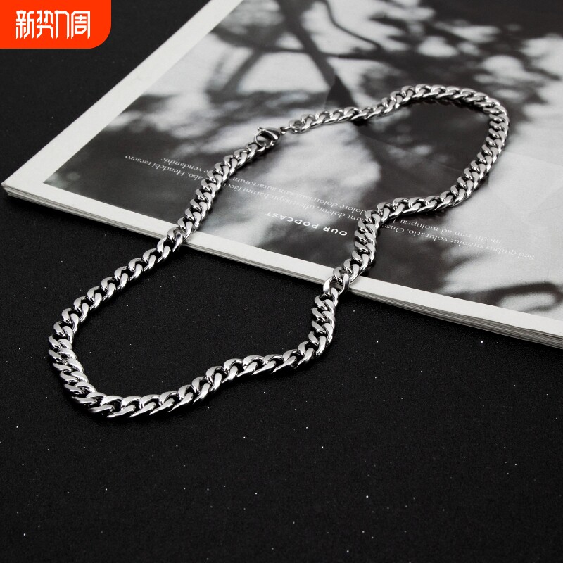 项链欧美朋克嘻哈古巴链不褪色百搭钛钢男女情侣配饰基础款潮酷链