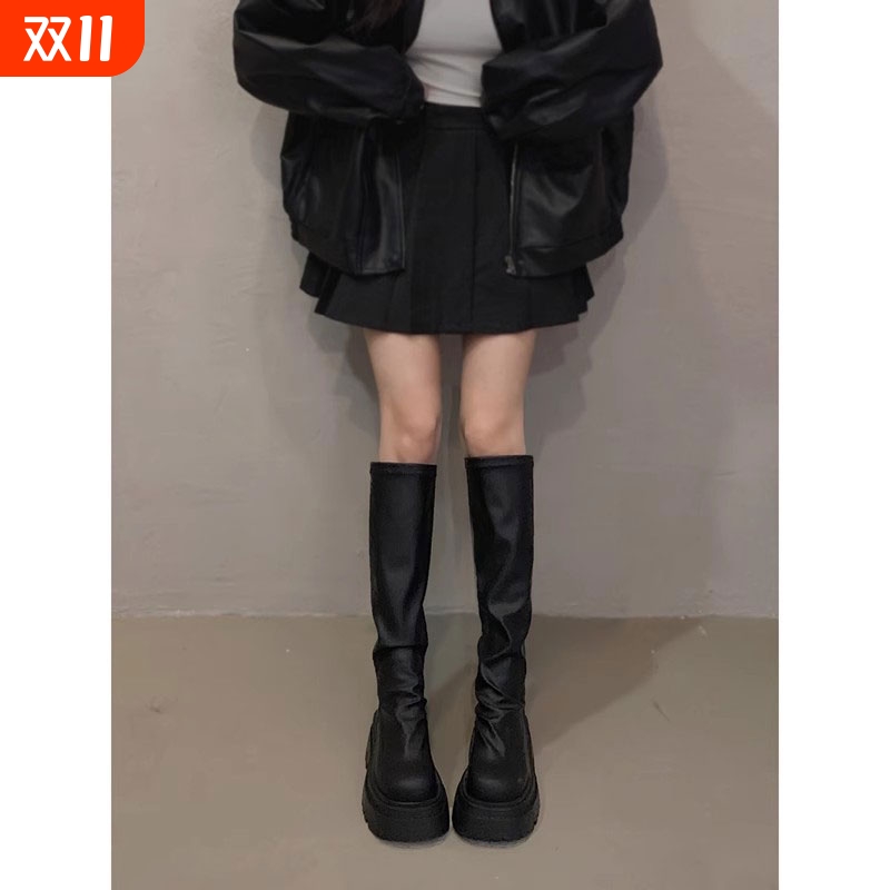 大长腿靴子女款2025新款长筒靴秋季高筒靴黑色中筒长靴厚底女鞋子